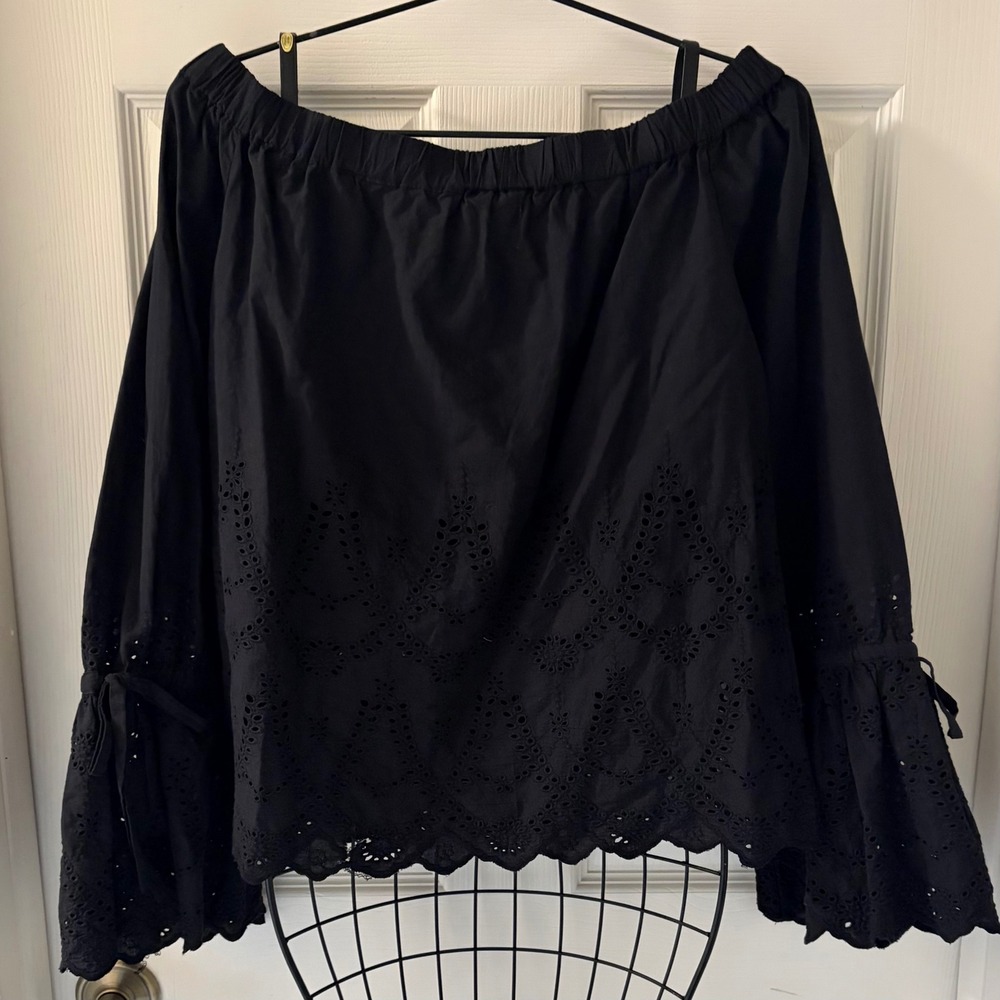 Birds of Paradis by Trovata Black Eyelet Off Shoulder Ruffle Sleeve Top XS Boho